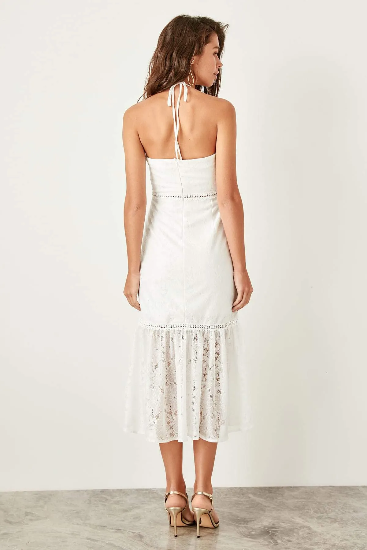 10918 Ecru Lace Halterneck Dress