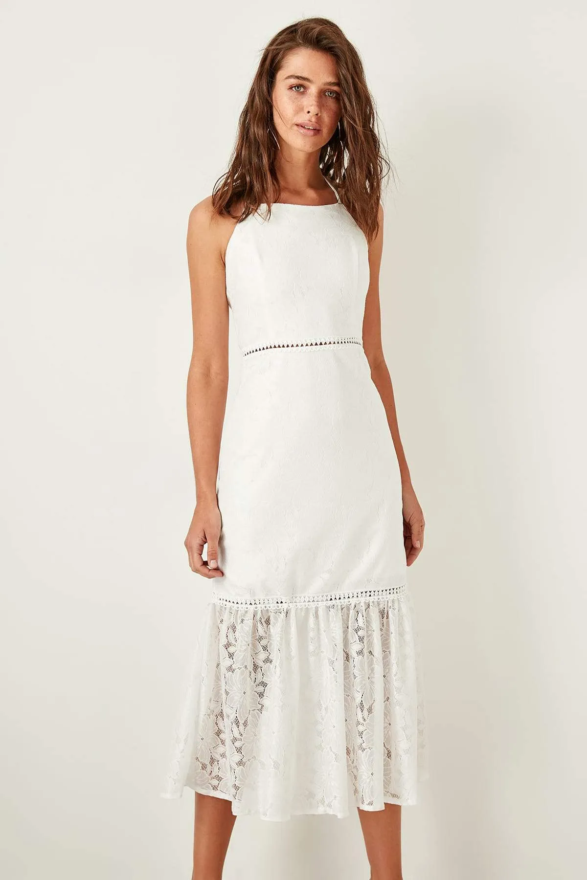 10918 Ecru Lace Halterneck Dress