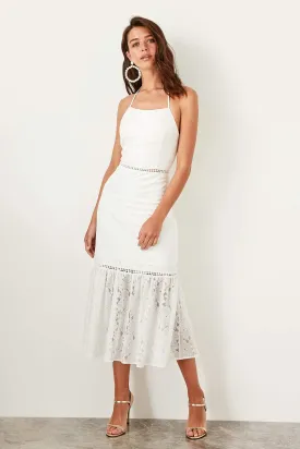 10918 Ecru Lace Halterneck Dress