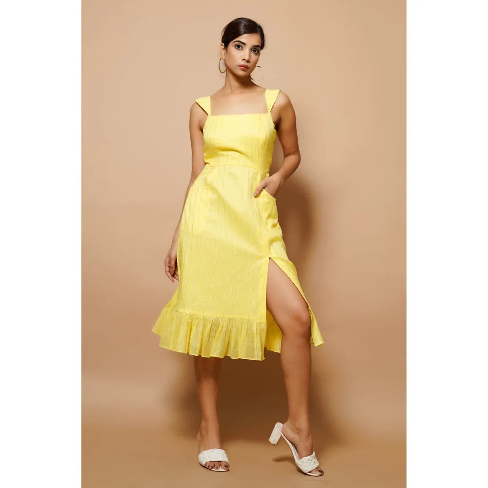 AHI Clothing Chanderi Lurex Yellow Midi Dress