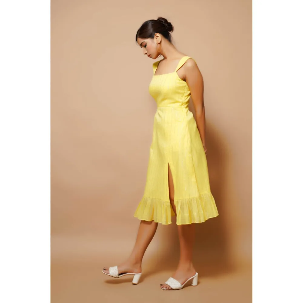 AHI Clothing Chanderi Lurex Yellow Midi Dress