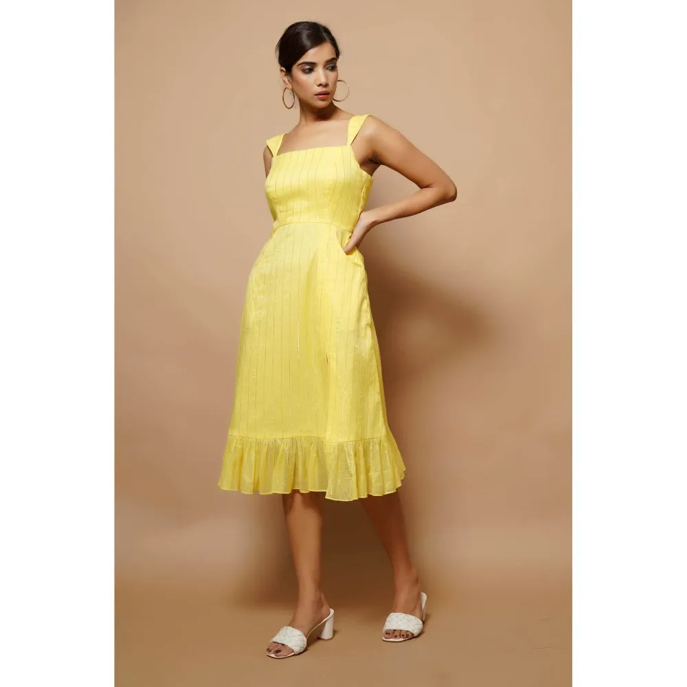 AHI Clothing Chanderi Lurex Yellow Midi Dress