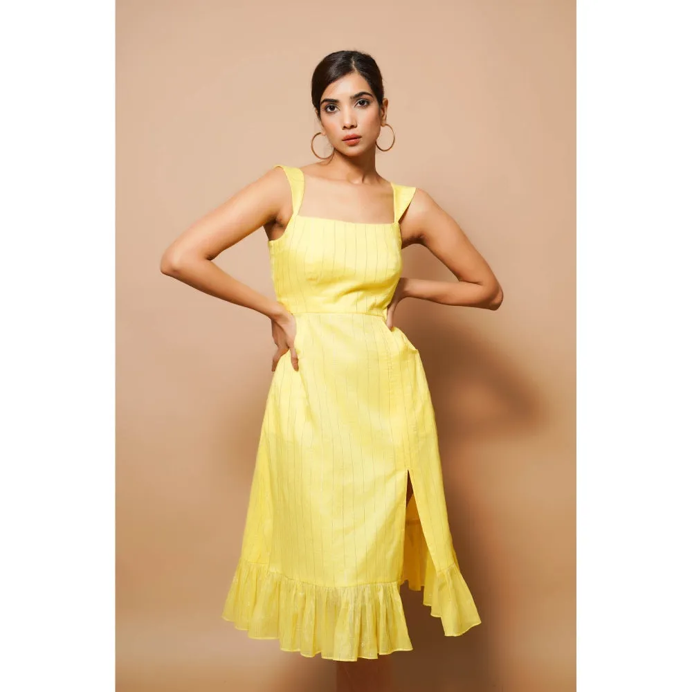 AHI Clothing Chanderi Lurex Yellow Midi Dress