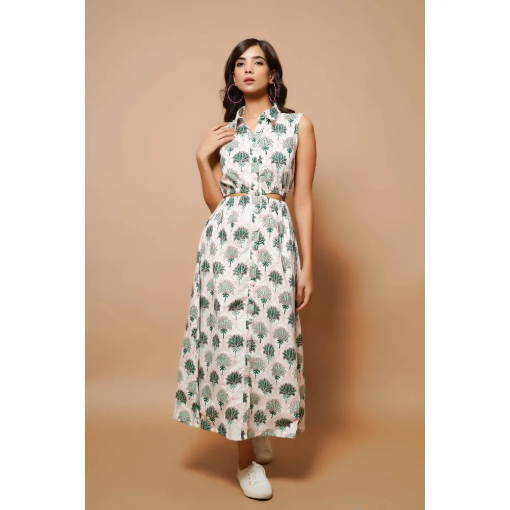 AHI Clothing White Cotton Printed Midi Dress