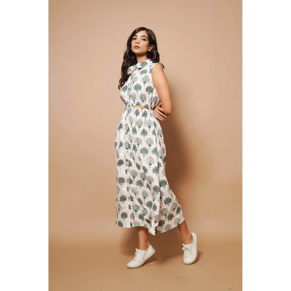 AHI Clothing White Cotton Printed Midi Dress