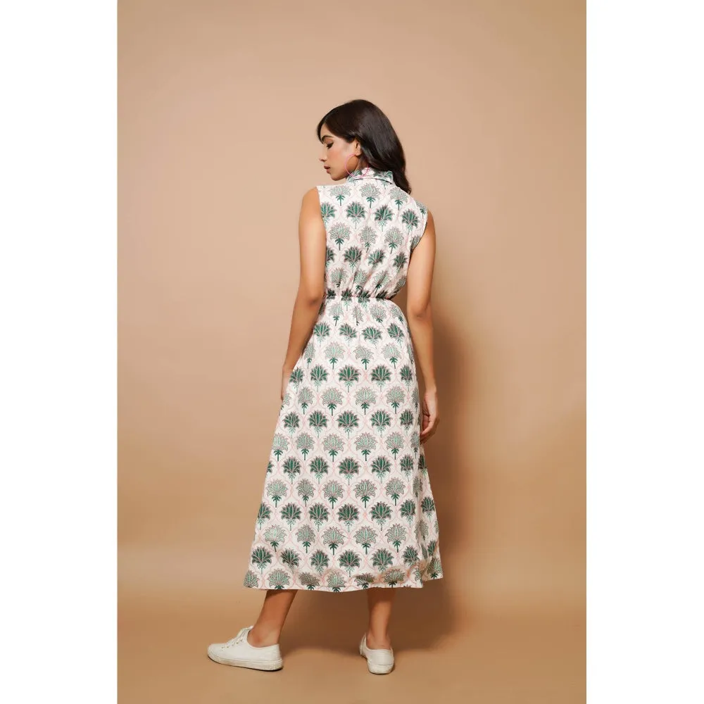 AHI Clothing White Cotton Printed Midi Dress