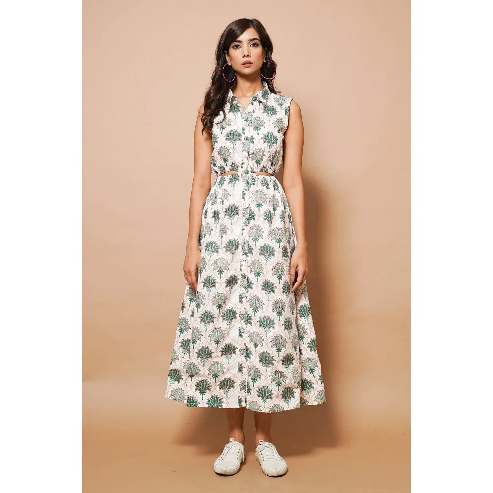 AHI Clothing White Cotton Printed Midi Dress
