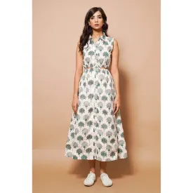 AHI Clothing White Cotton Printed Midi Dress