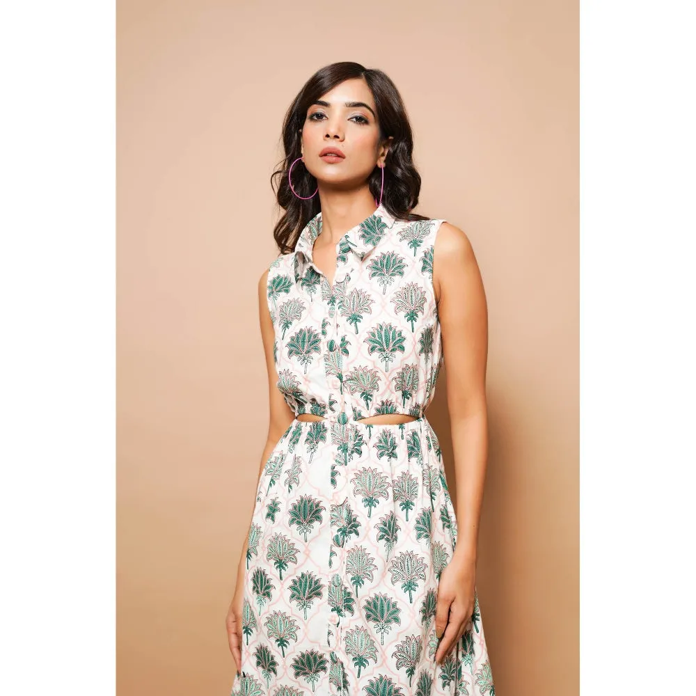 AHI Clothing White Cotton Printed Midi Dress