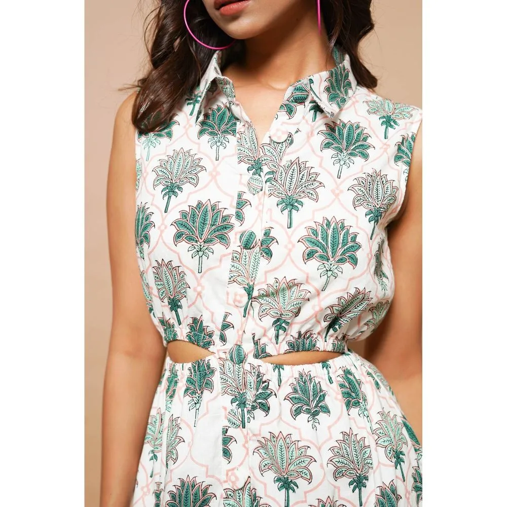 AHI Clothing White Cotton Printed Midi Dress