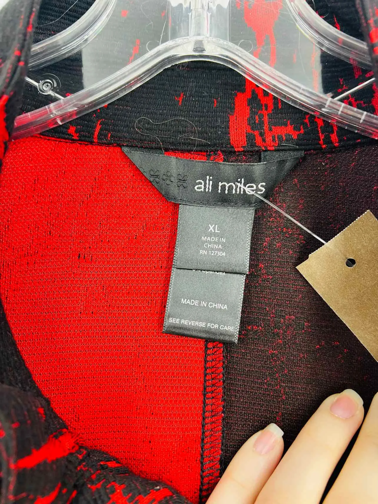 Ali Miles Size XL Red/Black Print Colorblock Blazer Jacket