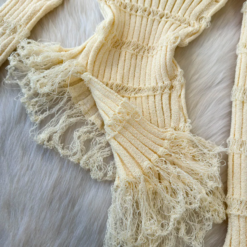 Asymmetric Hollowed Ripped Knitwear