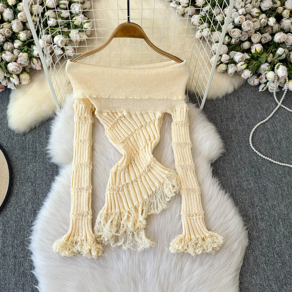 Asymmetric Hollowed Ripped Knitwear