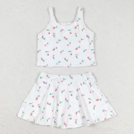 Baby Girls Swimsuits Summer White Peach Top Skirts Active Wear Clothes Sets GSD0993