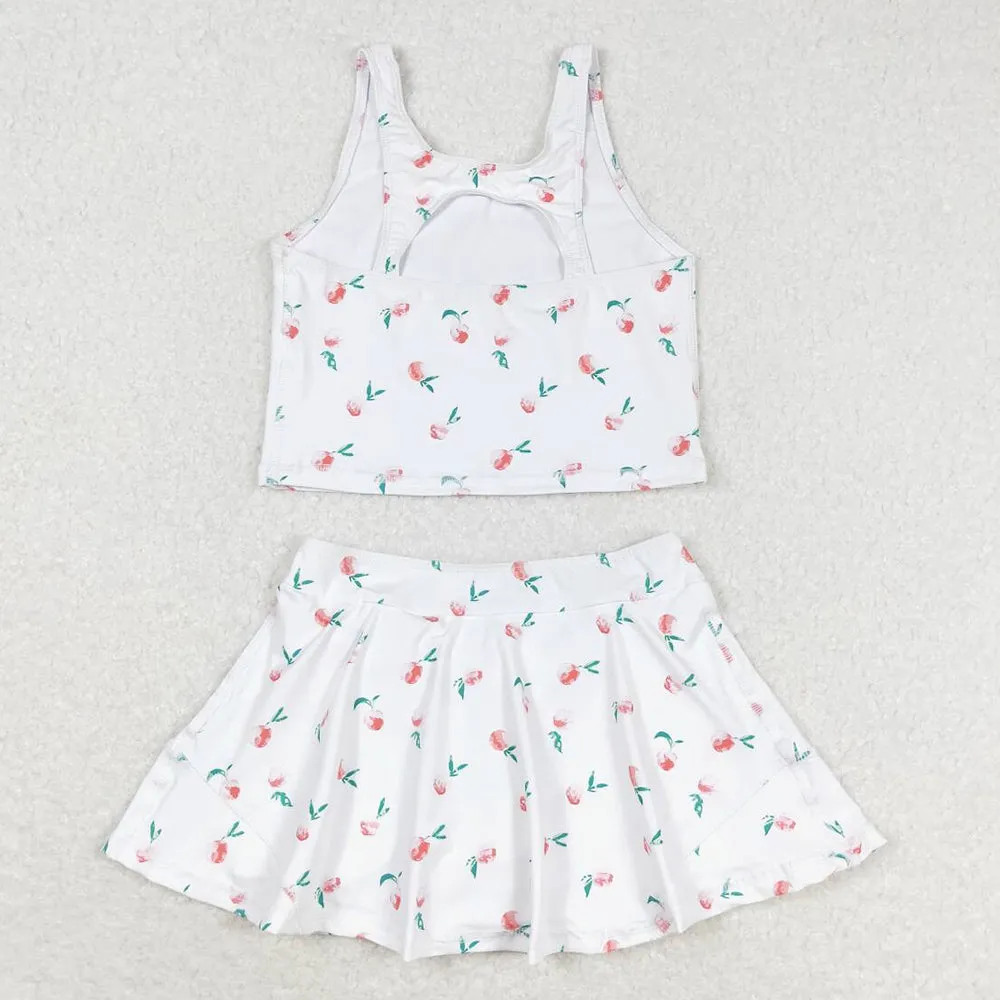 Baby Girls Swimsuits Summer White Peach Top Skirts Active Wear Clothes Sets GSD0993