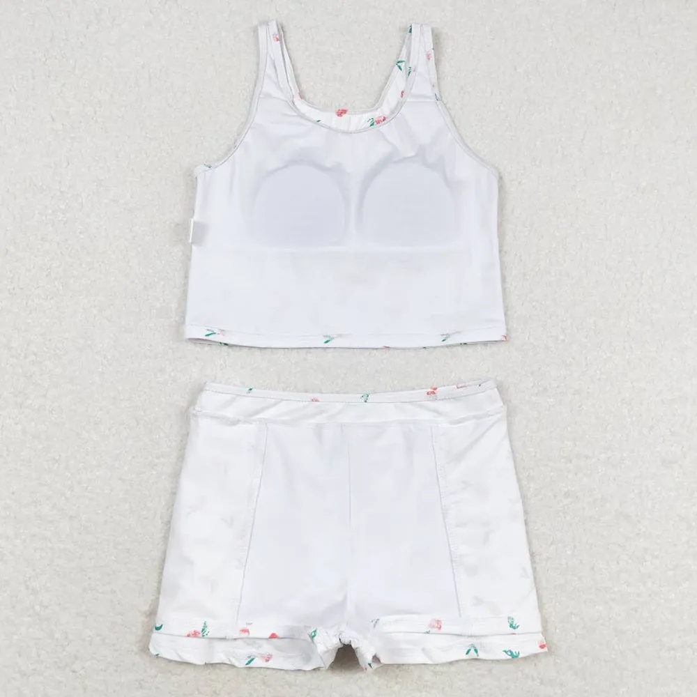 Baby Girls Swimsuits Summer White Peach Top Skirts Active Wear Clothes Sets GSD0993