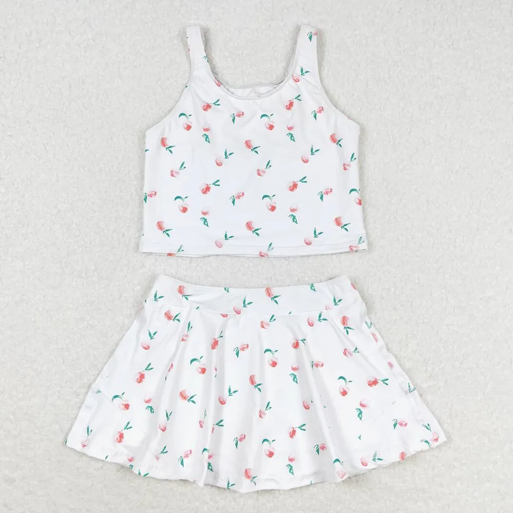 Baby Girls Swimsuits Summer White Peach Top Skirts Active Wear Clothes Sets GSD0993