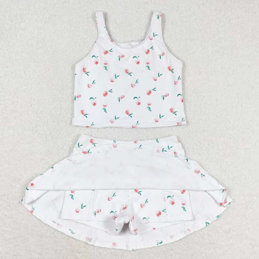 Baby Girls Swimsuits Summer White Peach Top Skirts Active Wear Clothes Sets GSD0993