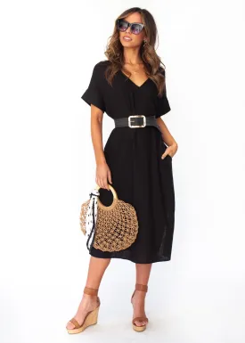 Bayside Linen Midi Dress - Black