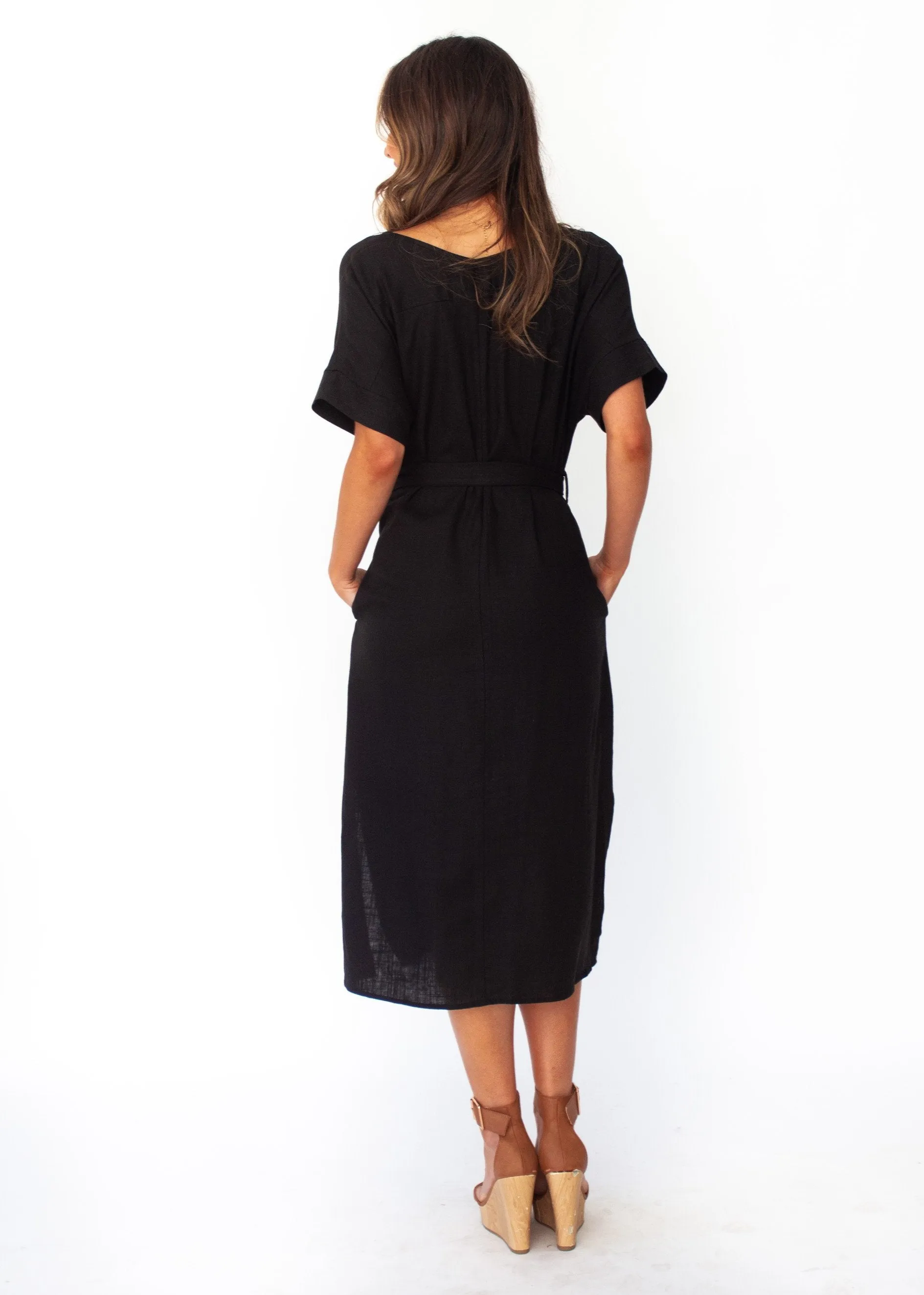 Bayside Linen Midi Dress - Black