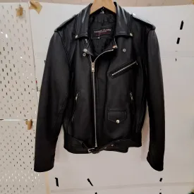 Black Leather Brando Style Biker Jacket Size Small