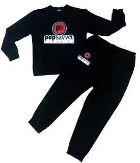 Black Sweat Suit - Chenille Embroidered “Pop Savvee Clothing” Logo