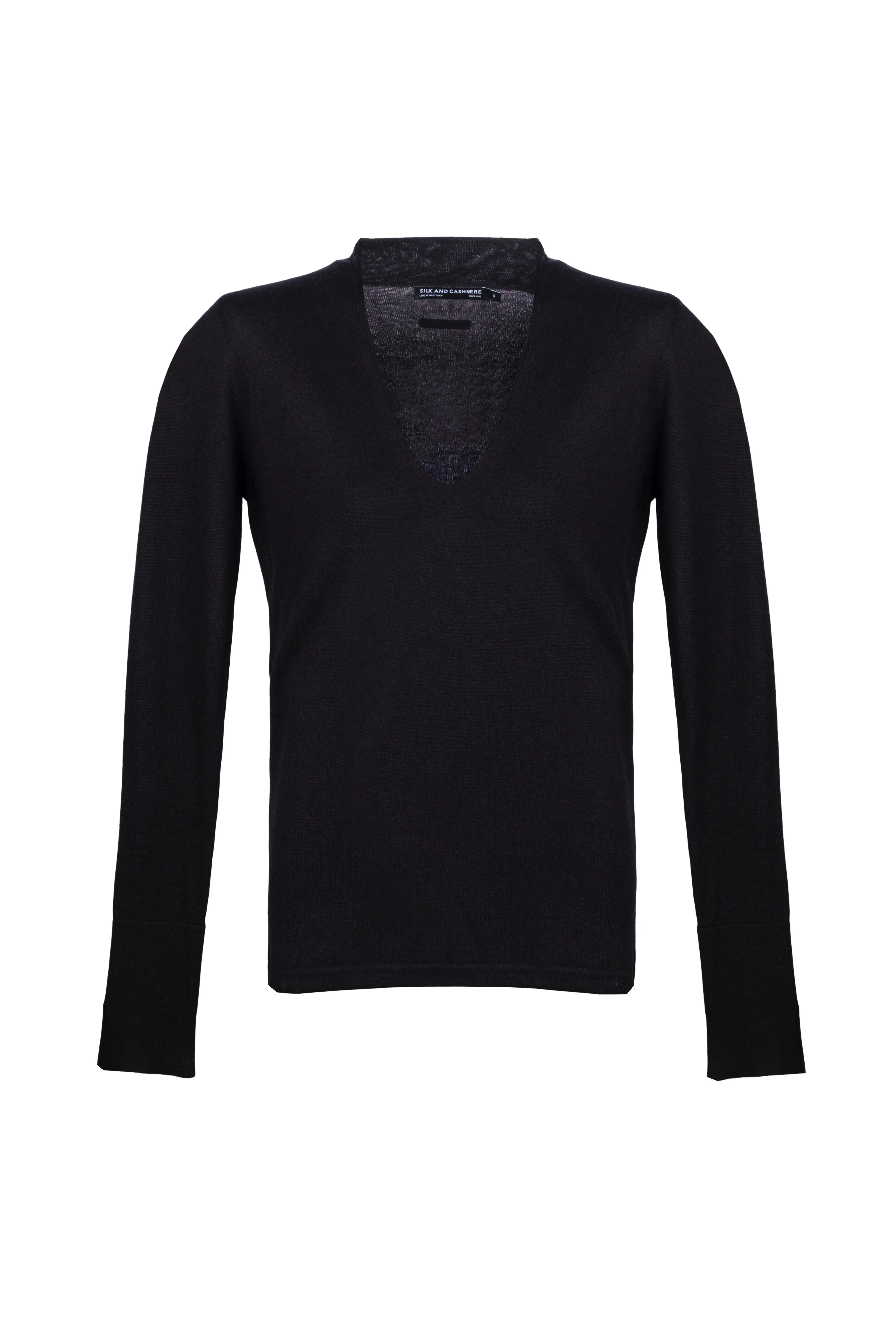 Black Zoe Silk Cashmere Deep V Neck Knitwear