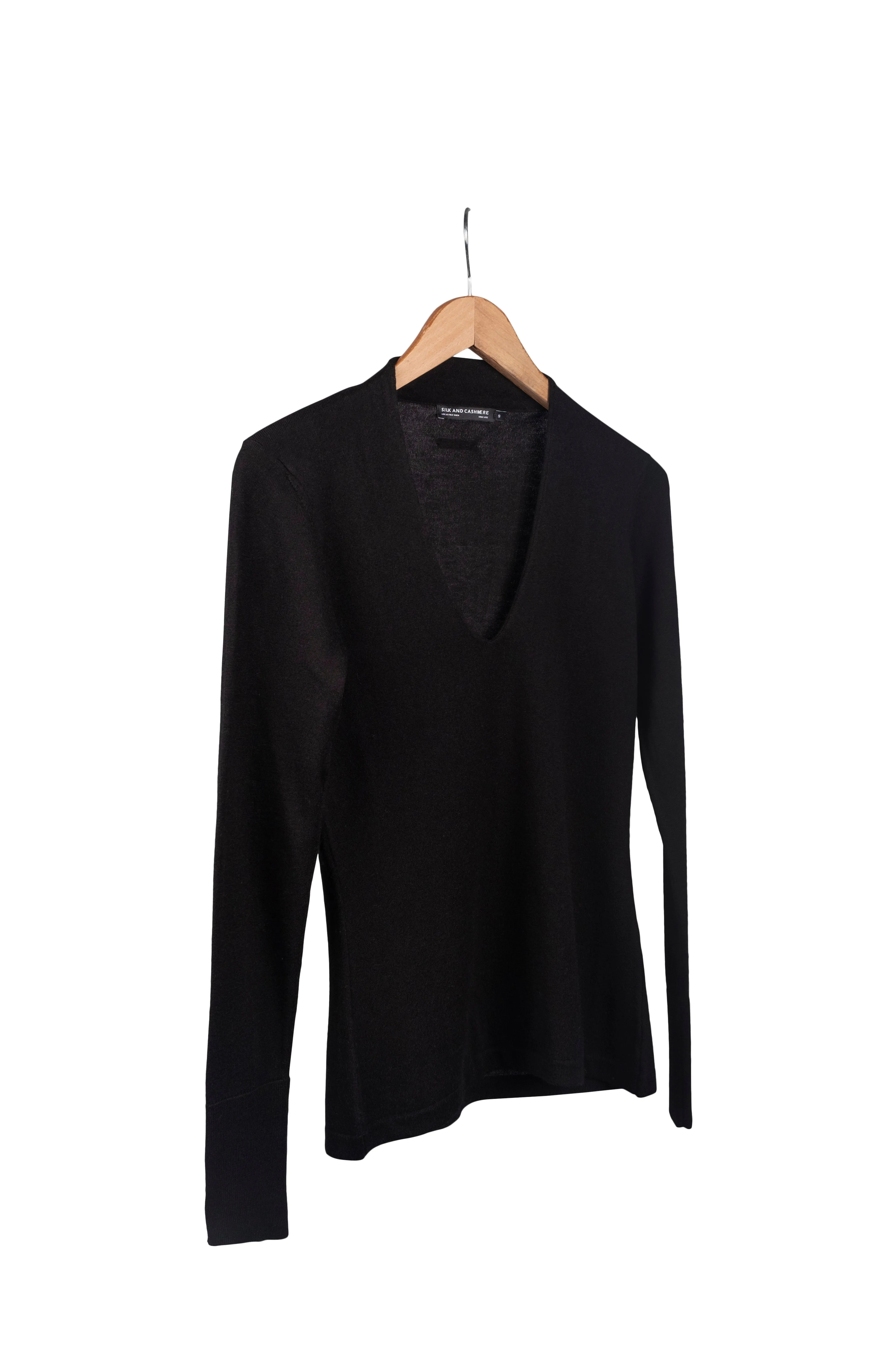 Black Zoe Silk Cashmere Deep V Neck Knitwear