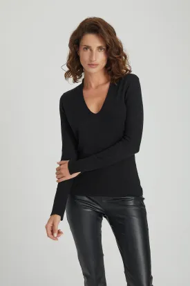 Black Zoe Silk Cashmere Deep V Neck Knitwear