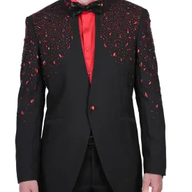 Black/Red Avanti Milano Mandarin Collar Bejeweled Dinner Jacket