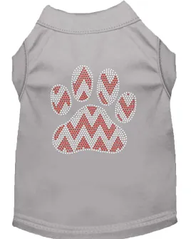 Candy Cane Chevron Paw Rhinestone Dog Shirt Grey Xs (8)