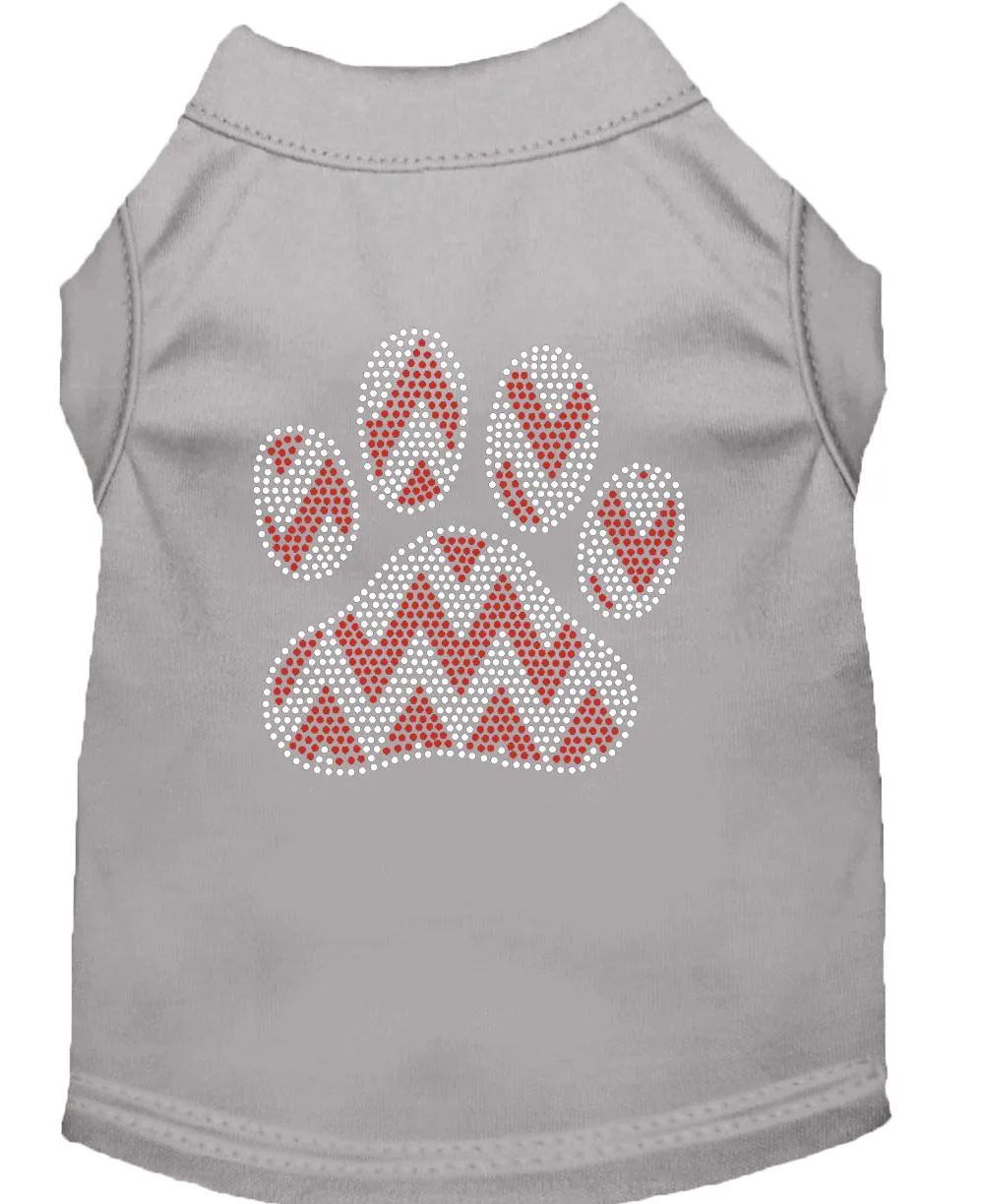 Candy Cane Chevron Paw Rhinestone Dog Shirt Grey Xs (8)