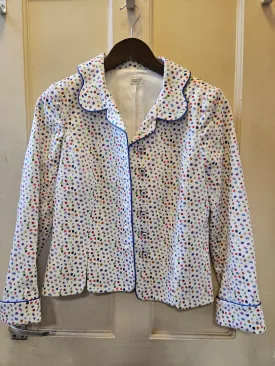 Caroline Charles Designer White Blue Print Jacket - Excellent condition - Size 8