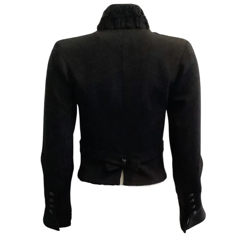 Chanel Black Mandarin Collar with Camellia Buttons Jacket