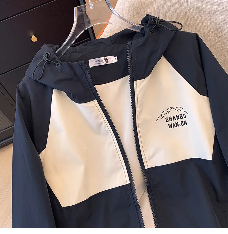 Color Blocking Drawstring Punching Jacket