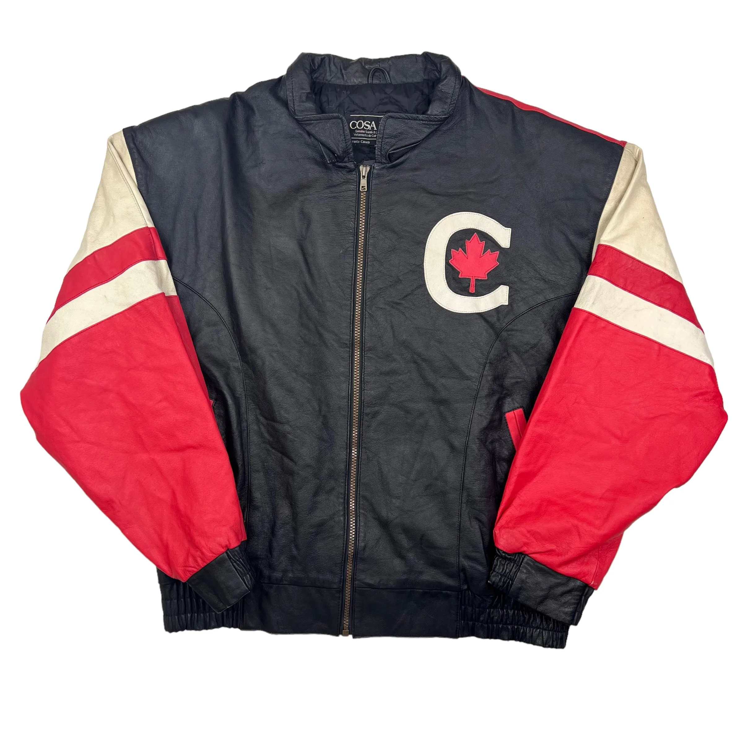 Cosa Nova 70s 'Canada' Black Leather Varsity Jacket