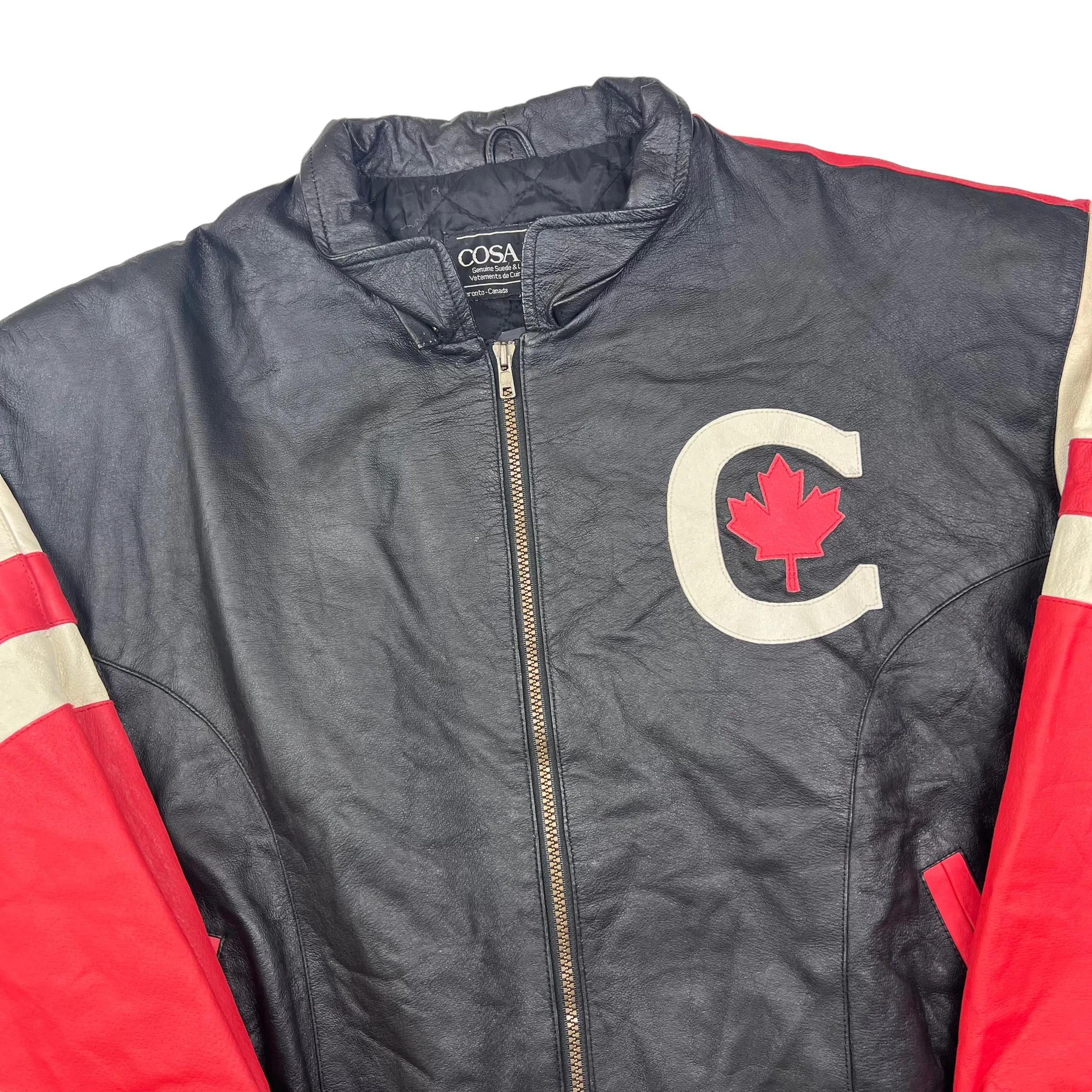 Cosa Nova 70s 'Canada' Black Leather Varsity Jacket