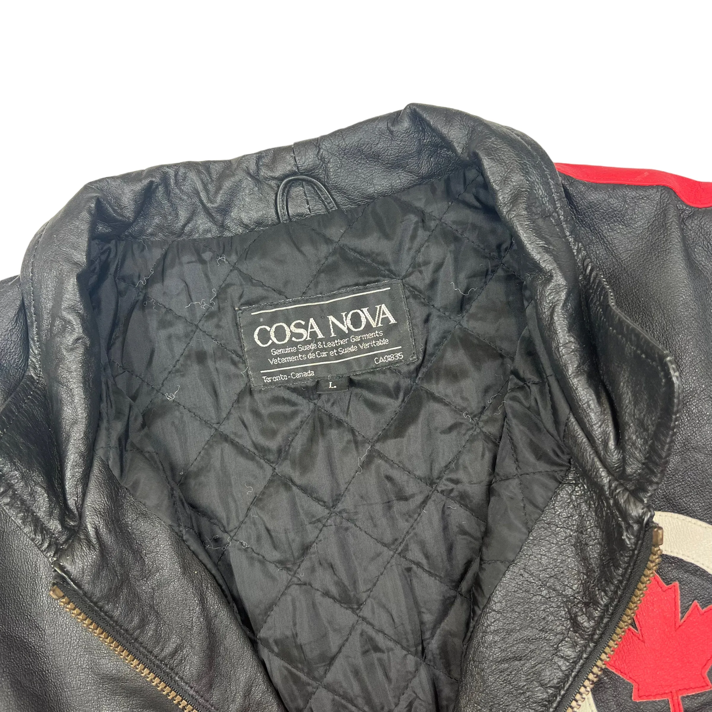 Cosa Nova 70s 'Canada' Black Leather Varsity Jacket