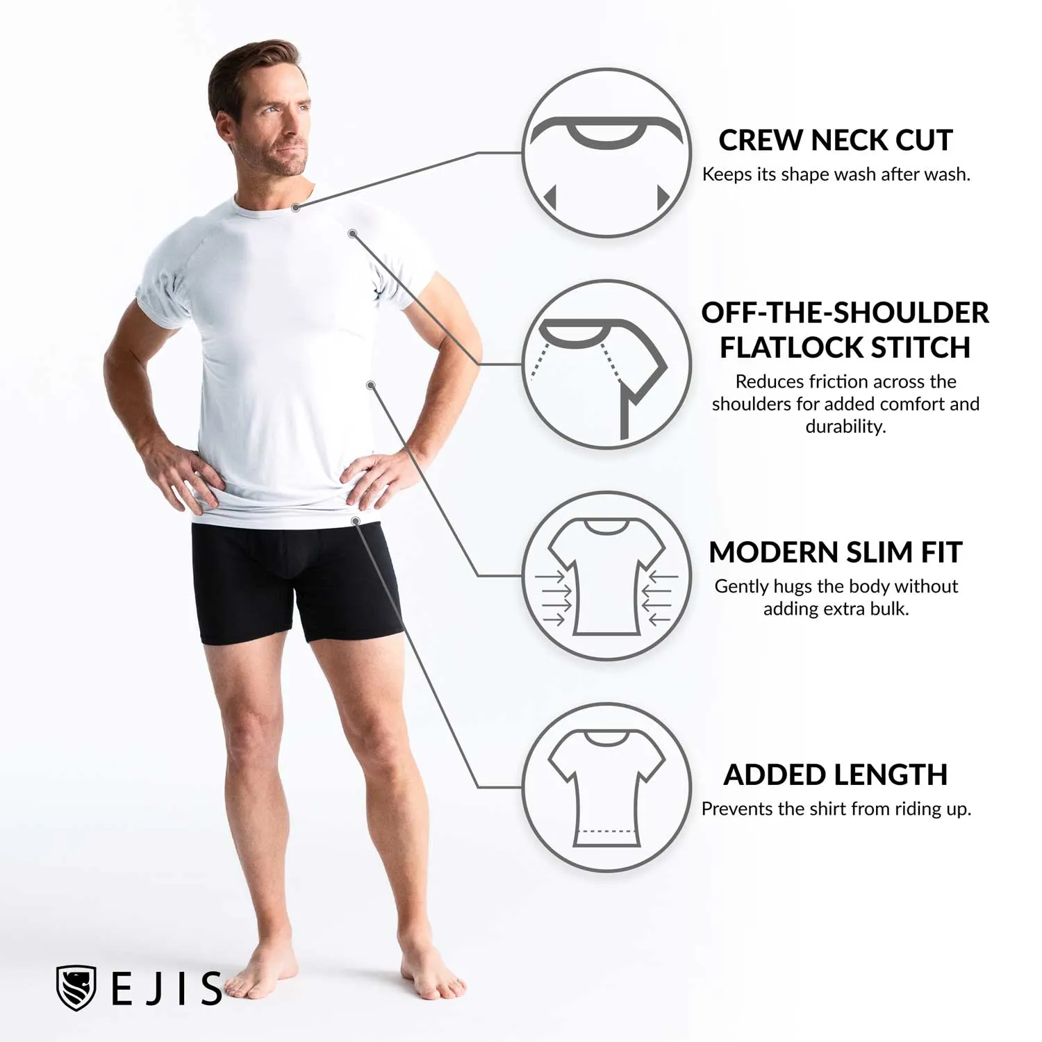 Crew Neck Micro Modal Sweat Proof Undershirt For Men - Mix 6-Pack (3x White, Grey)
