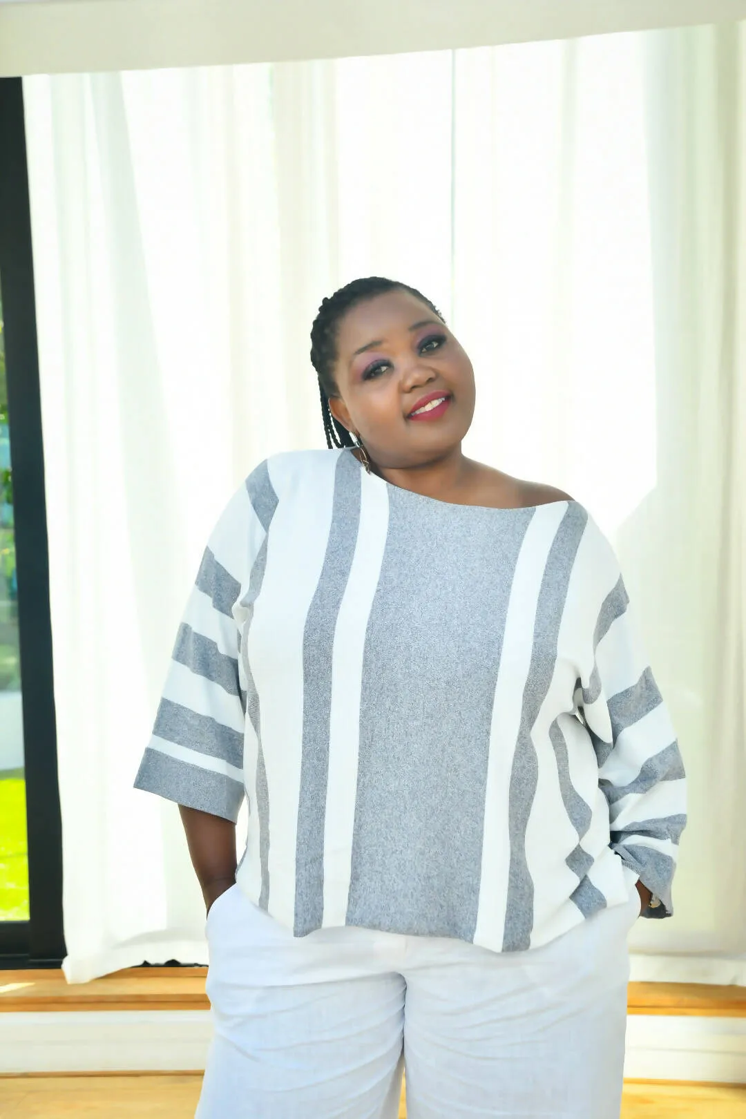 David Jones Grey Stripe Knit Top