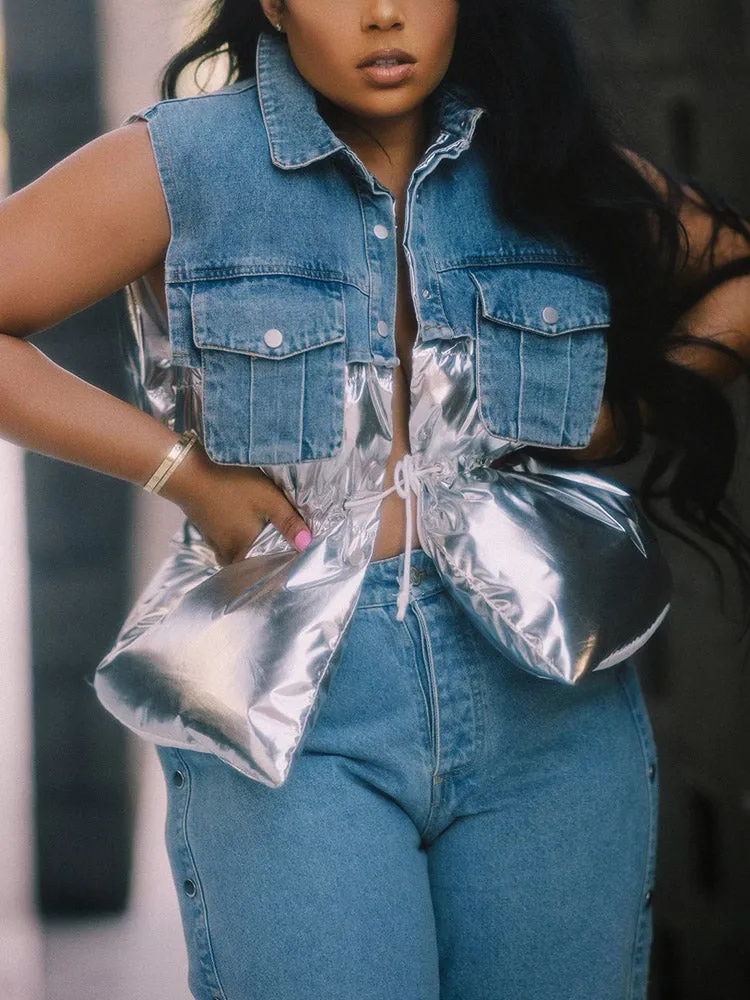 Denim Puff Vest Jacket