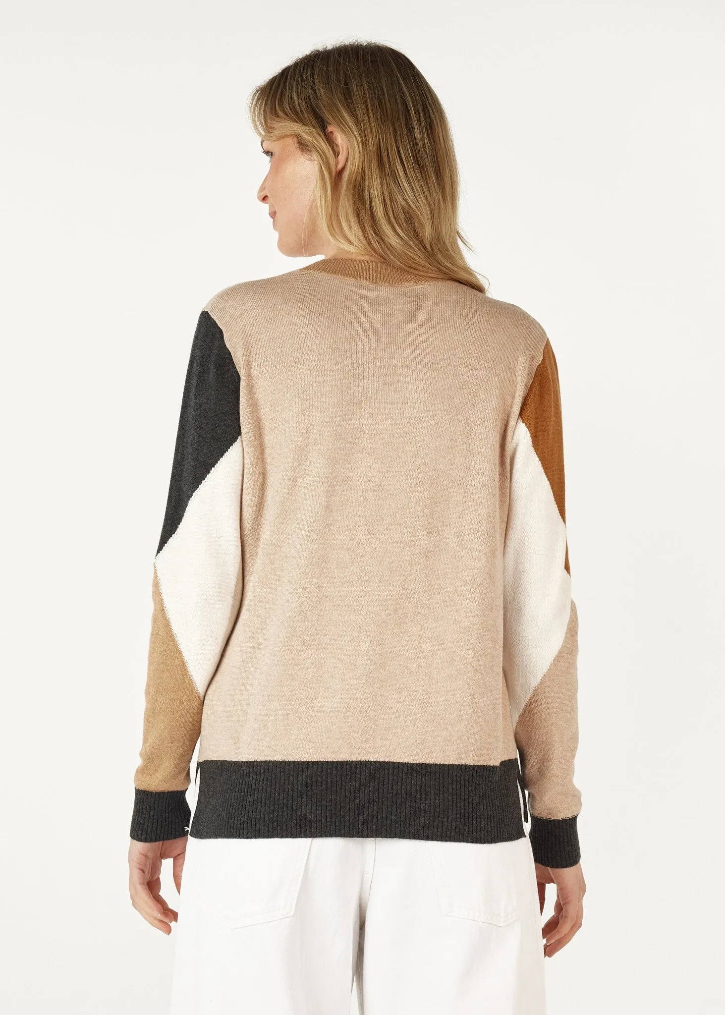 Diamond Dapper Vee Neck Knit - Oat