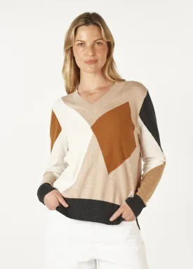 Diamond Dapper Vee Neck Knit - Oat
