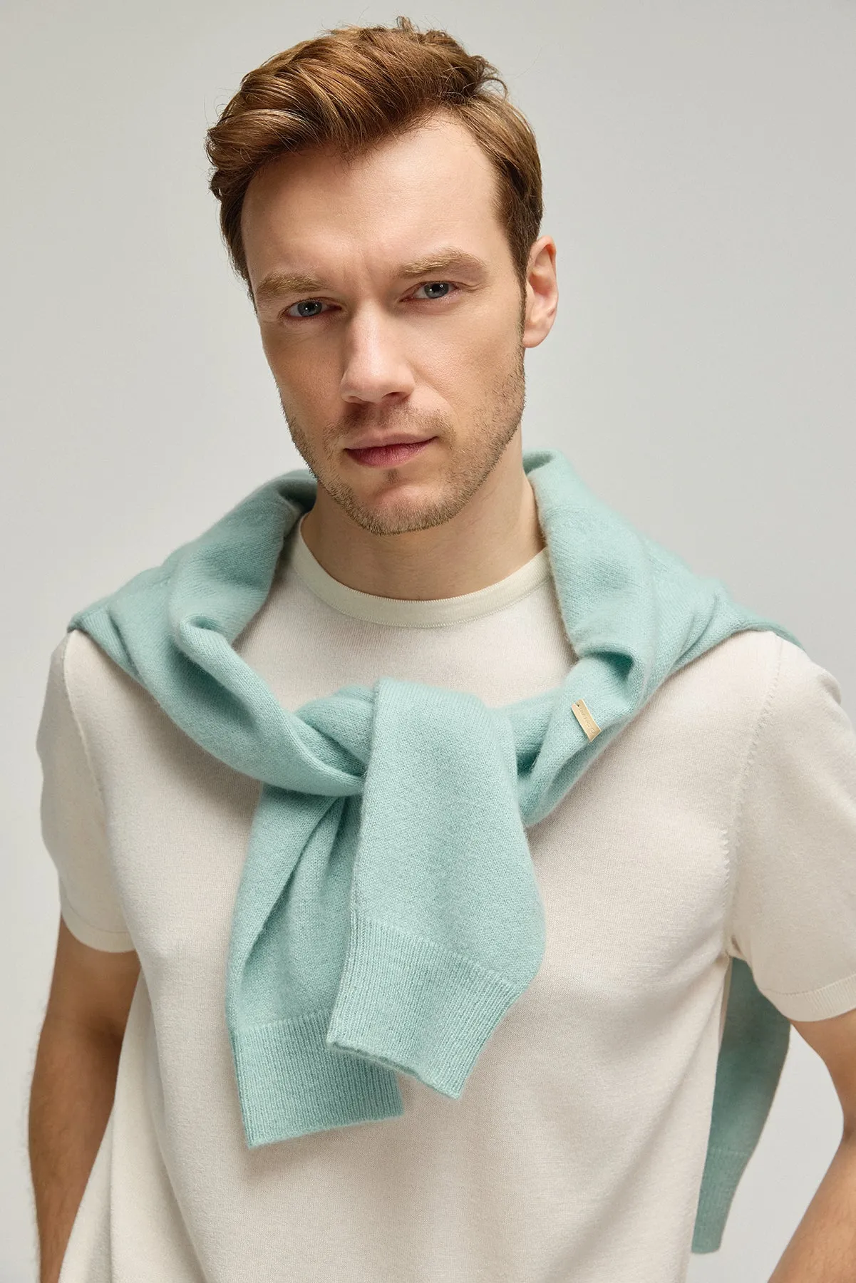 Ecru Silk Cashmere Utku Round Neck Short Sleeve Men's Knitwear T-Shirt