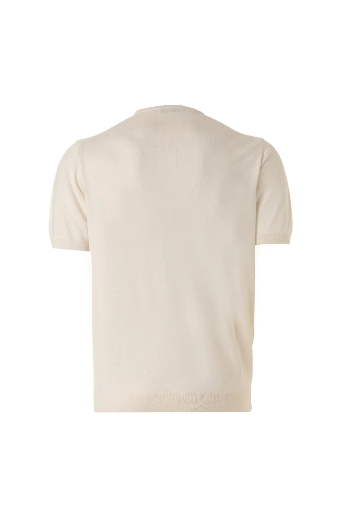 Ecru Silk Cashmere Utku Round Neck Short Sleeve Men's Knitwear T-Shirt