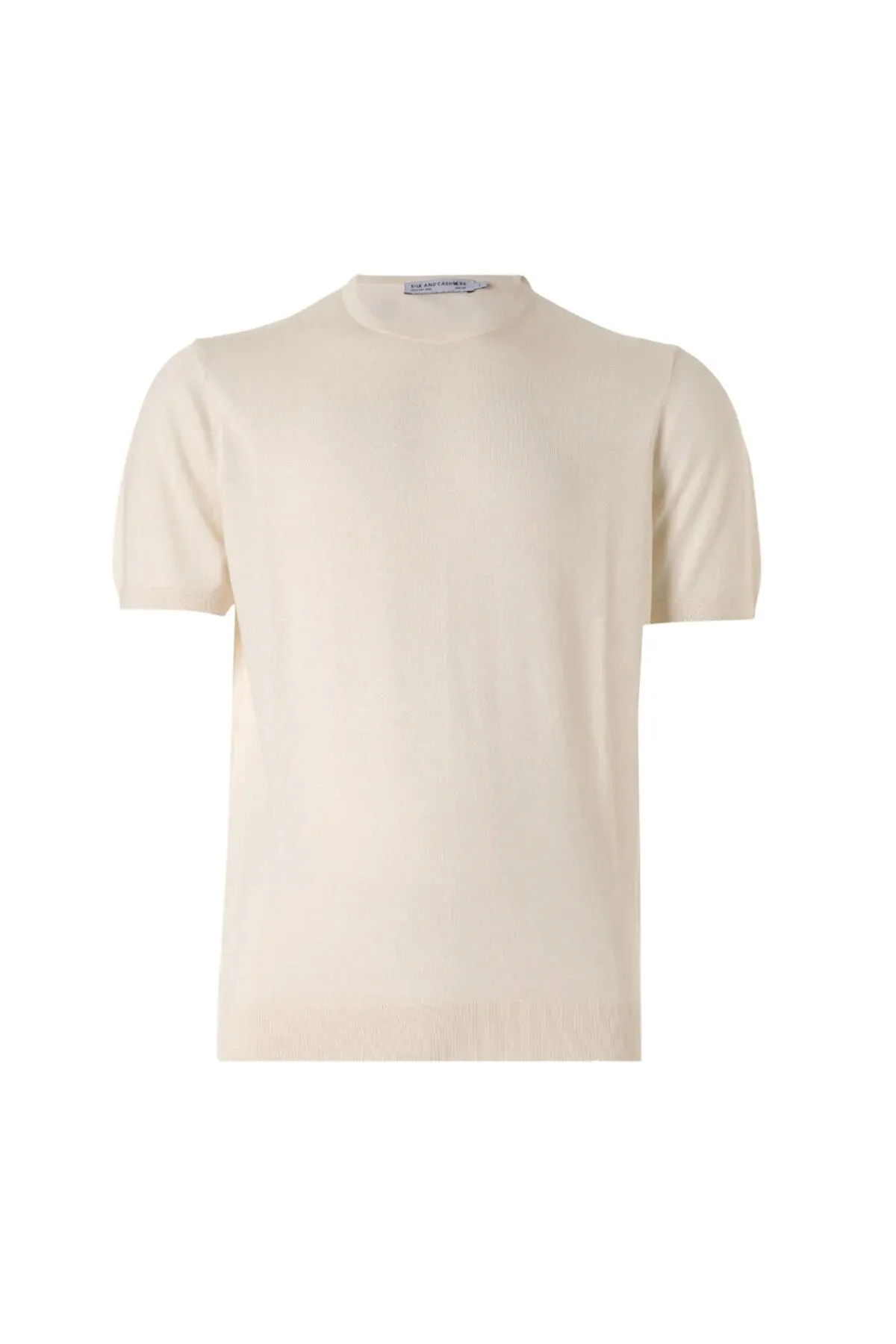Ecru Silk Cashmere Utku Round Neck Short Sleeve Men's Knitwear T-Shirt