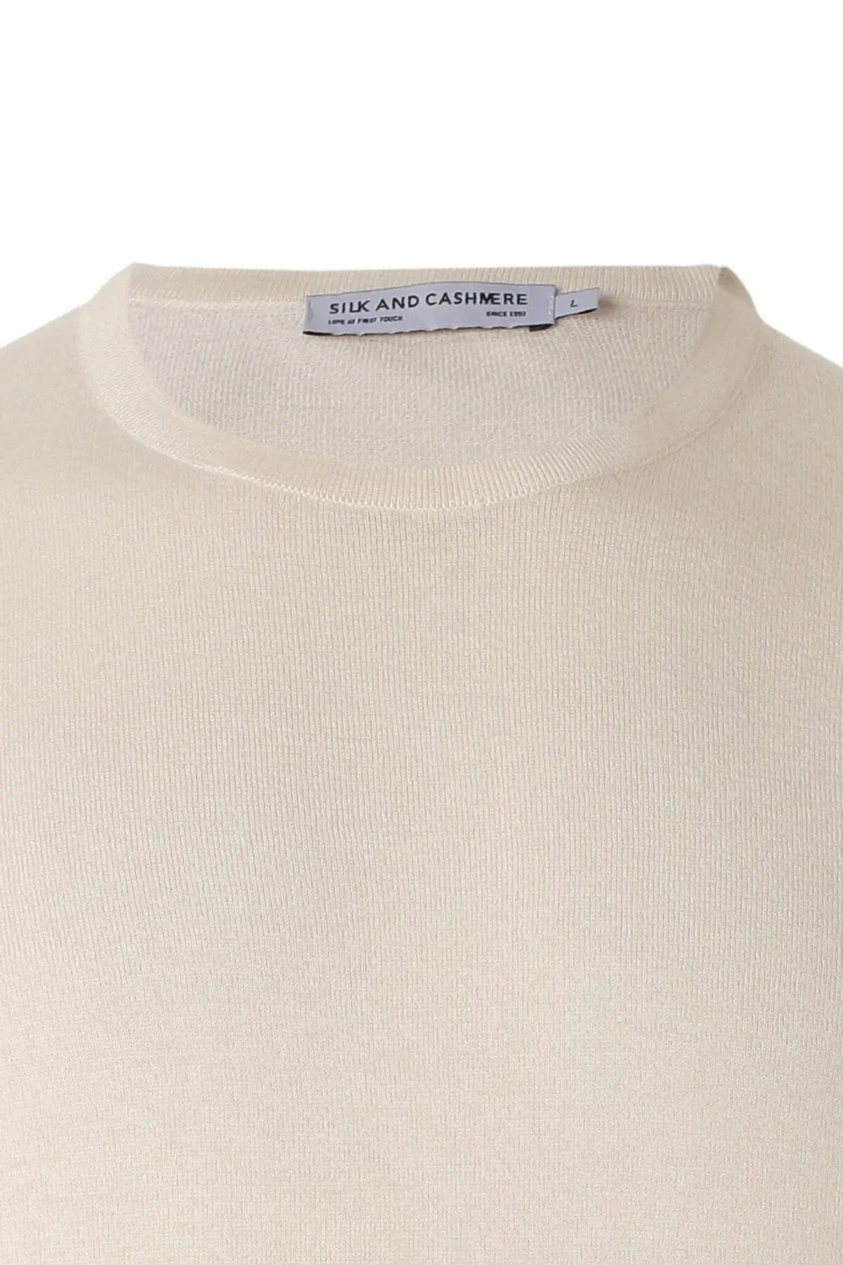 Ecru Silk Cashmere Utku Round Neck Short Sleeve Men's Knitwear T-Shirt