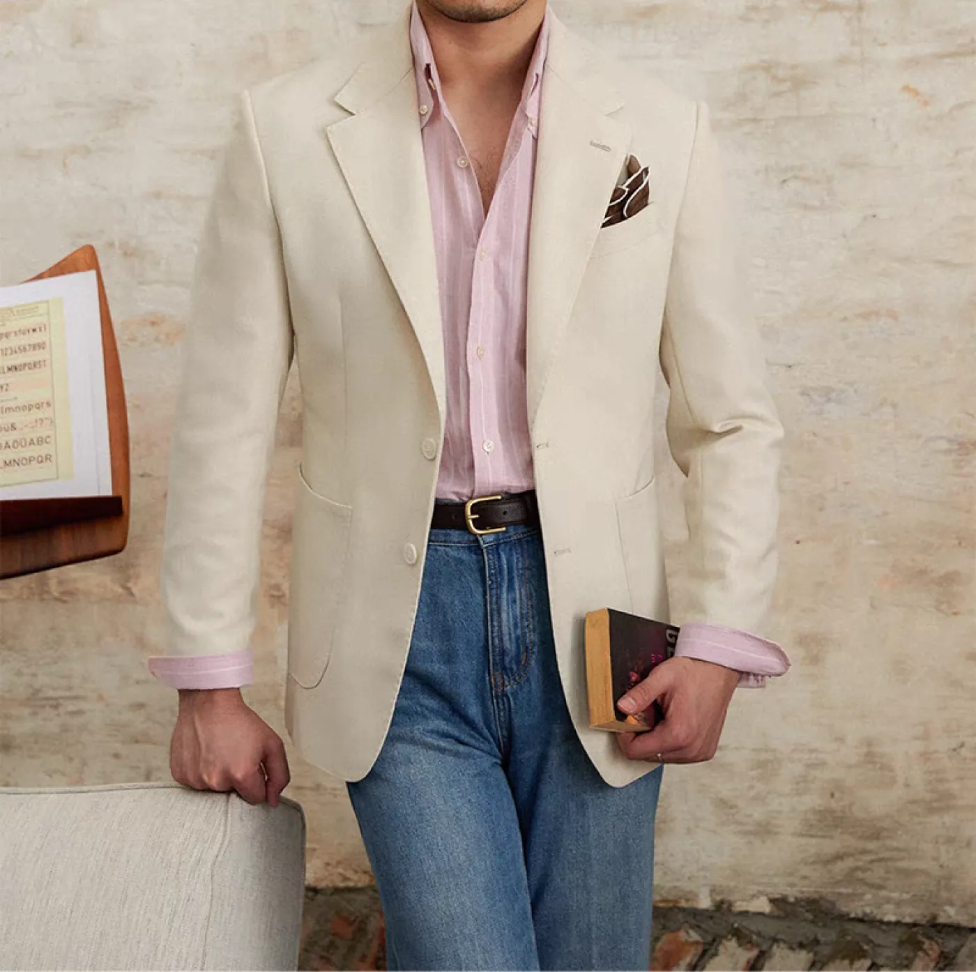 Fashion Men's 2 Pieces Mens Blazer Notch Lapel Linen For Wedding