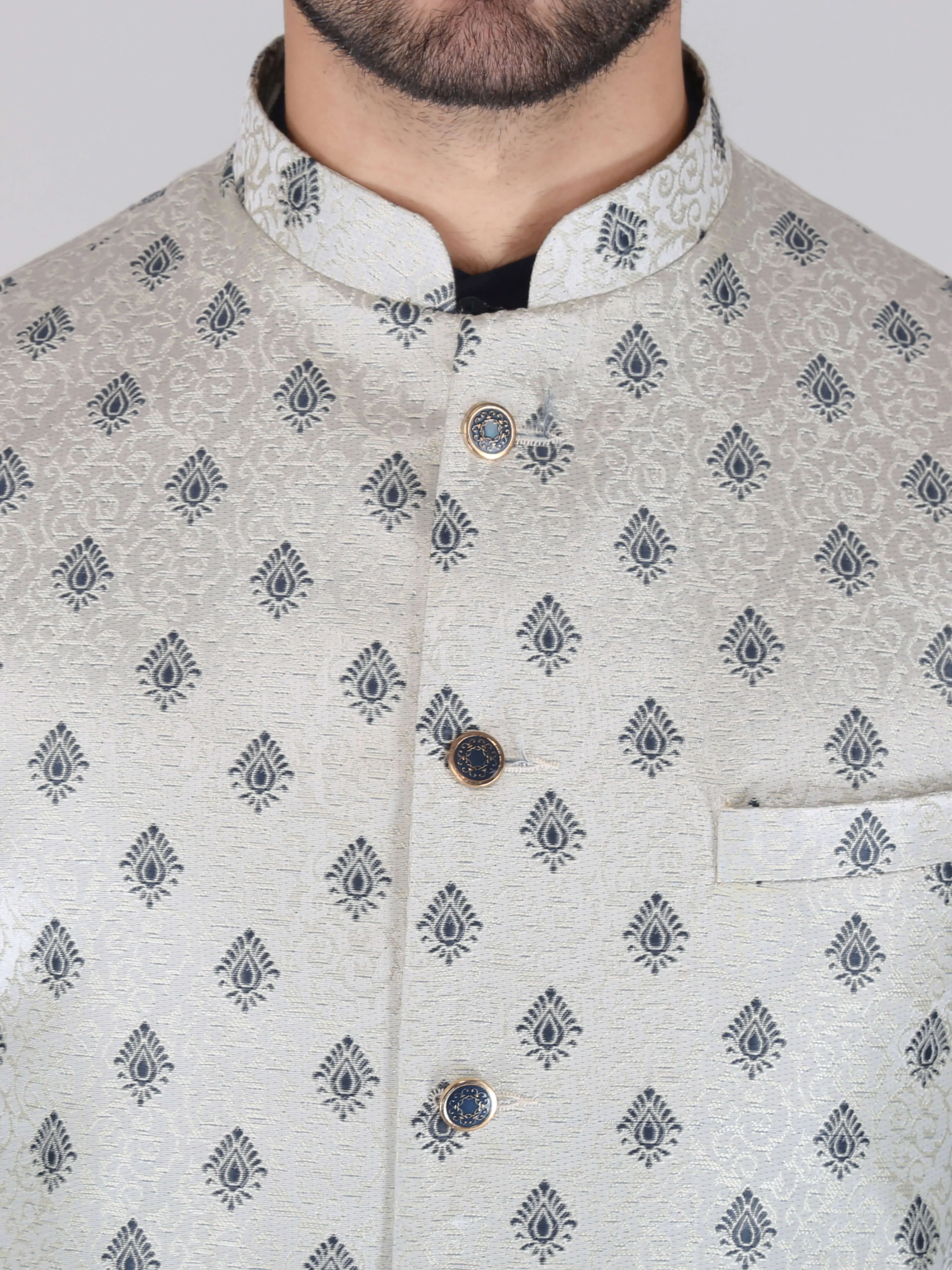 Grey Black Diamond Nehru Jackets