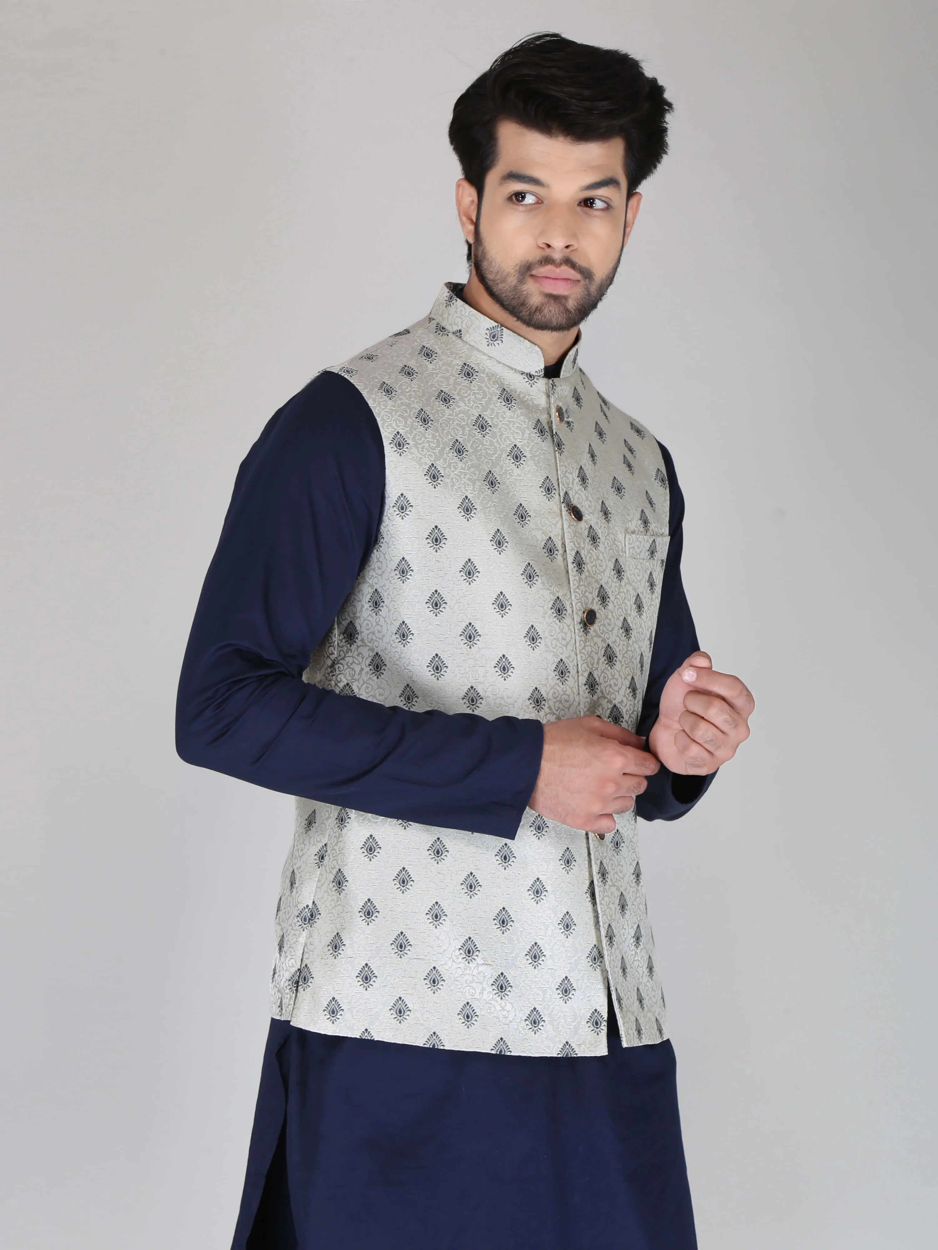 Grey Black Diamond Nehru Jackets